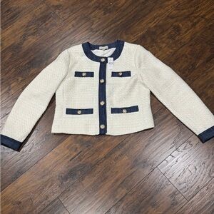 Stylish Cream and Denim Tweed Jacket